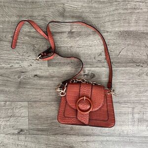 Poppy & Peonies Croc-Embossed Brick Red Crossbody Bag